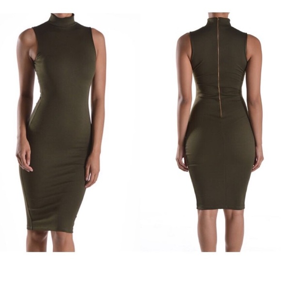 Dresses | Large Olive Khaki Zipper Back Turtleneck Dress | Poshmark